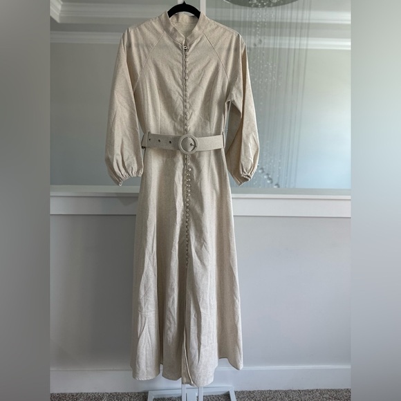 Commense Cream Linen Blend Belted Dress - Picture 4 of 10